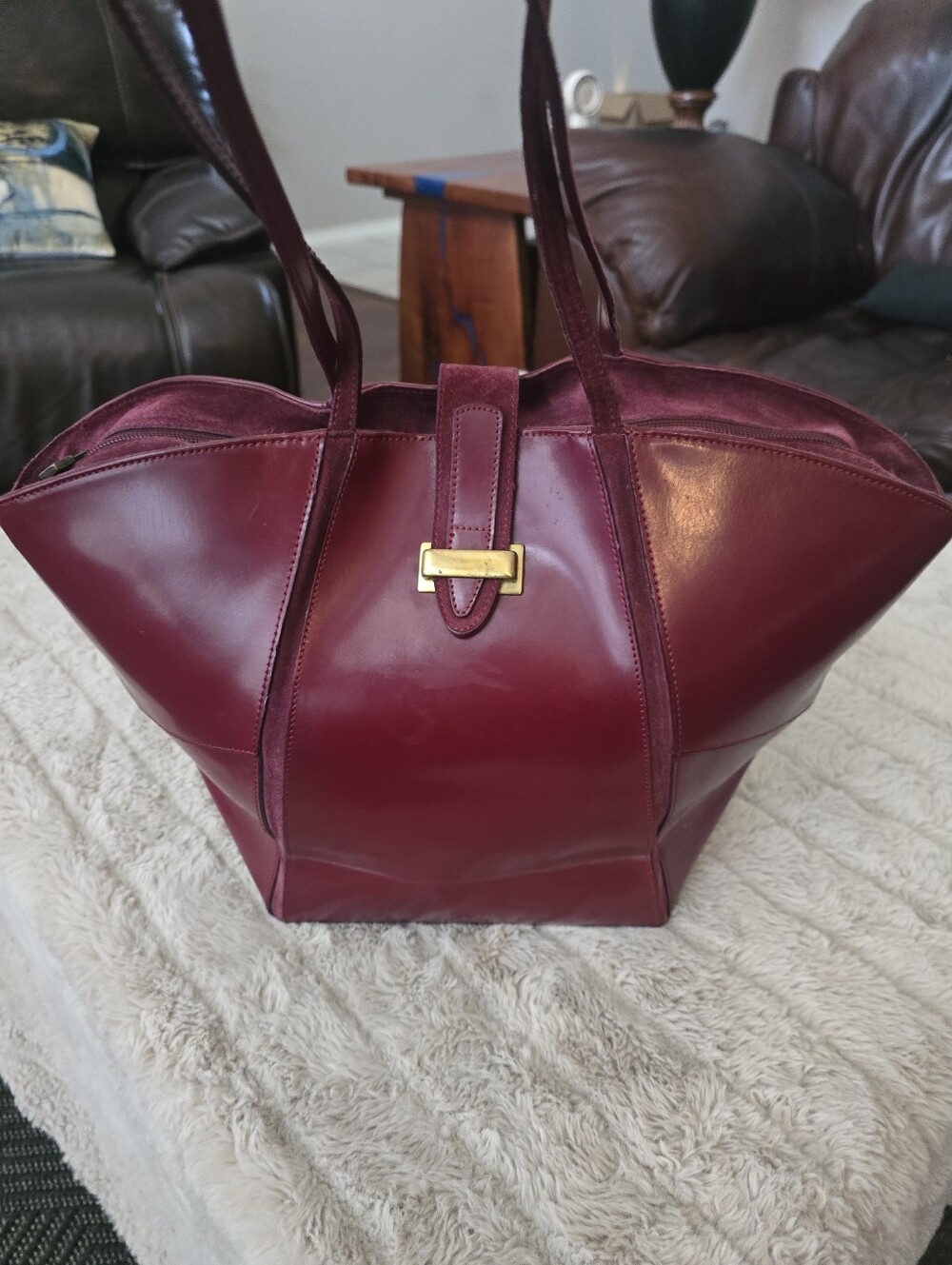 Claudia-Women's Tote Bag in Burgundy Leather &Suede - Genuine Leather from ITALY